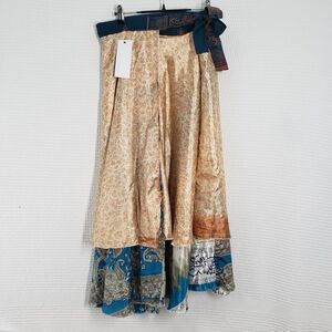 Vintage Multi-way Wrap Skirt Womens Large Blue Floral Bohemian Satin White Lotus